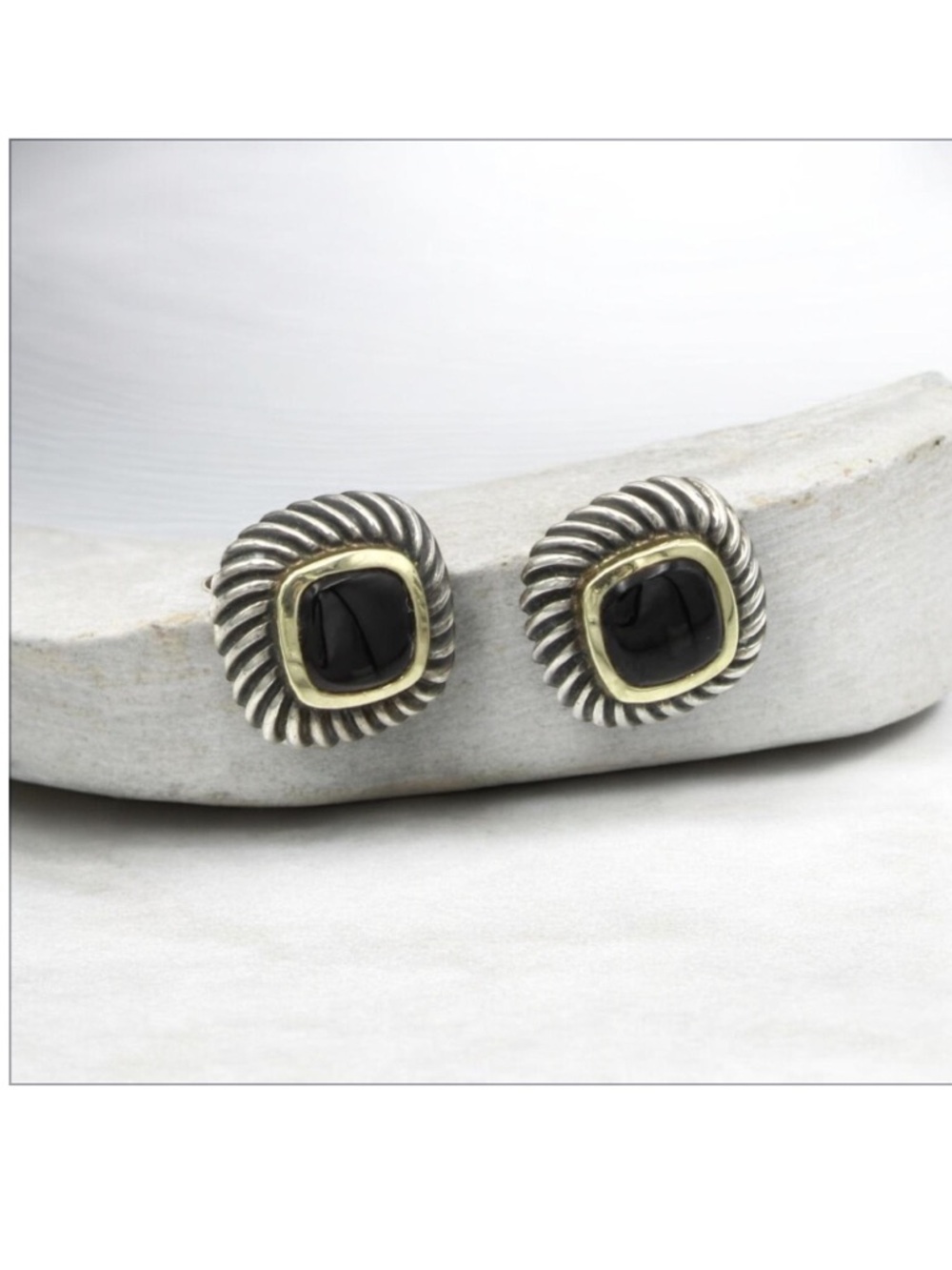 David Yurman sterling silver 14k black onyx Albion stud earrings